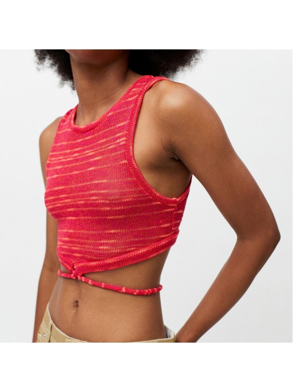Urban Outfitters Urban Renewal Remnants pink crochet knit reworked tie-back top